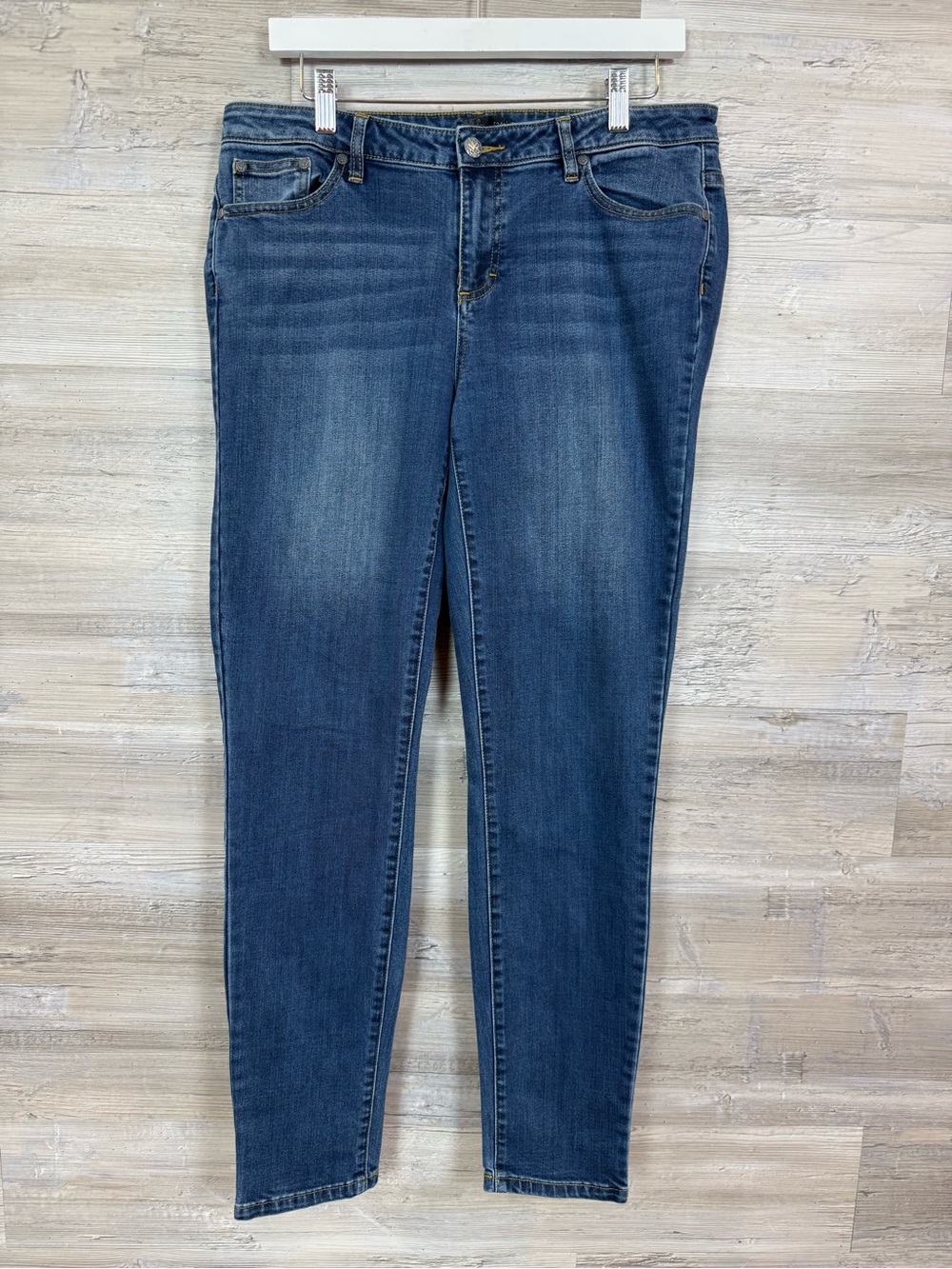 prAna London Skinny Jeans Organic Cotton Stretch Blue Denim Sz 12 / 31 Regular